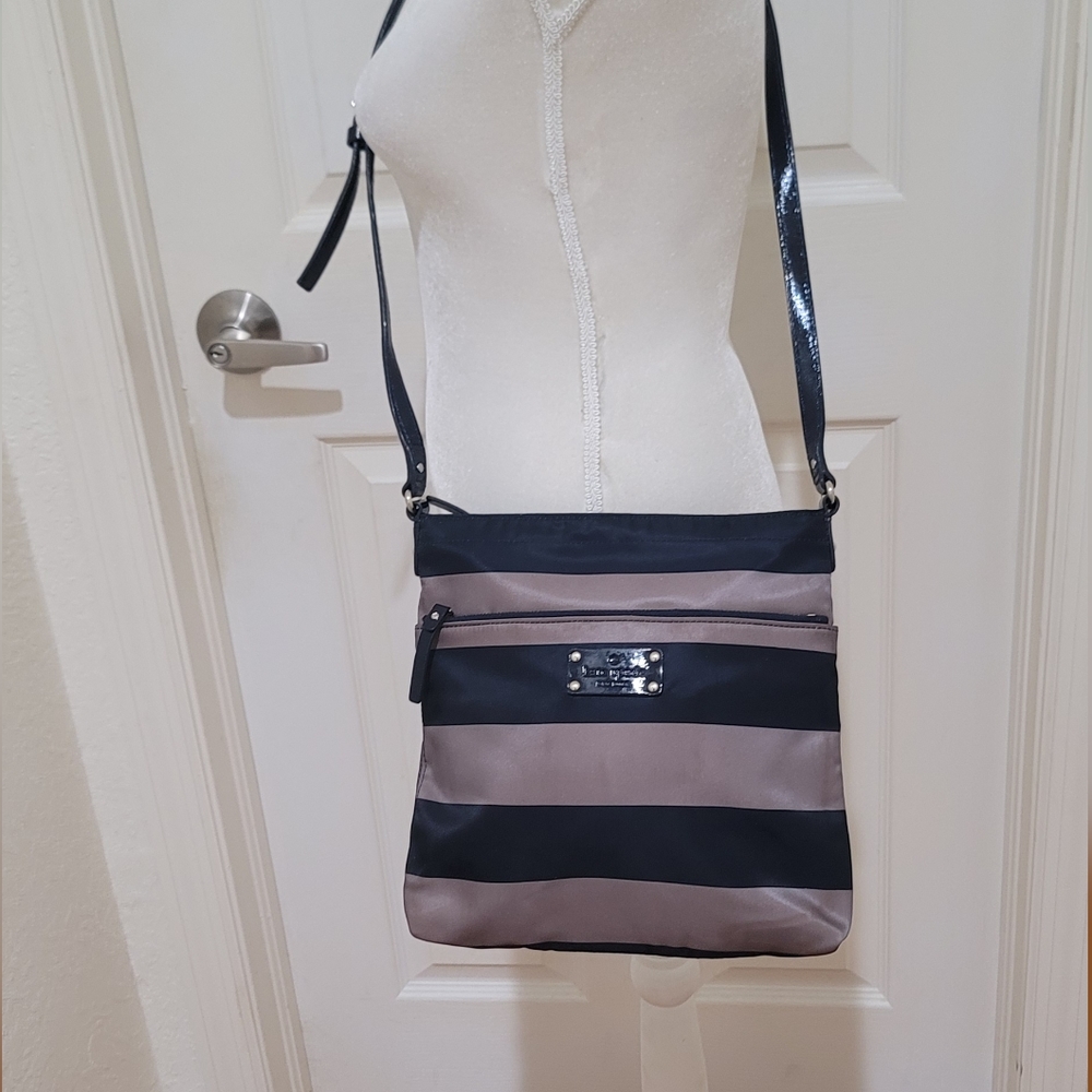 Kate Spade Navy/Tan Nylon Striped Crossbody Bag